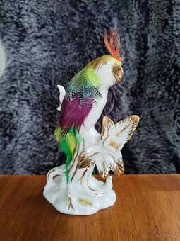 Porcelánový papoušek se zlatem