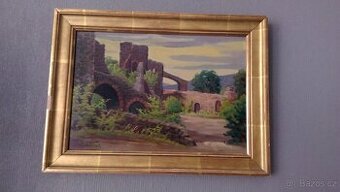 Olejomalba Max. Seidel. Romantický motiv hradu.