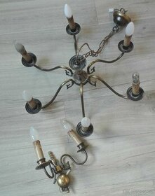 Prodám set starý mosazný lustr a lampu