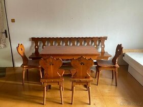 Selský nábytek - stůl, lavice a 4 židle