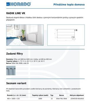 KORADO RADIK LINE VK 22 400x1600, stříbrná barva RAL 9006