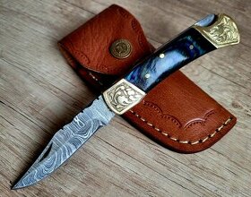 nový modrý kapesní Damaškový nůž 18 cm LOFTY ručně vyrobeno