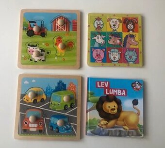 Dřevěné vkládačky a knížka Lev Lumba