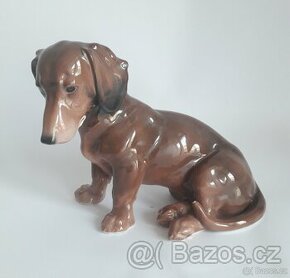 Starožitná porcelánová figura jezevčíka - Karl Ens - Německo