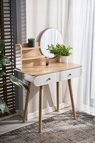 Toaletní stolek se zrcadlem (bílo-hnědý_H02)