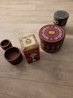 Misky retro plechove drevene starozitne
