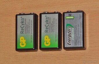 Sada 3 kusů akumulátorů Ni-MH 9V Energizer recharge a GP