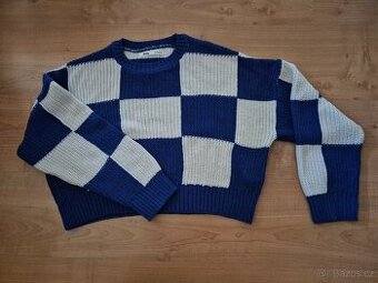 Svetřík crop top v.XXS sinsay modro-bílé kostky