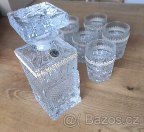 Starožitná broušená sada na whisky karafa, sklenice