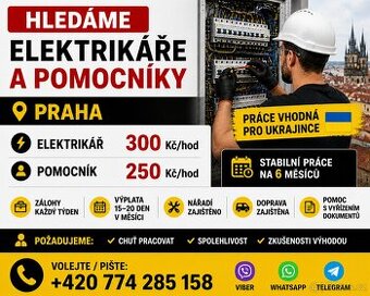 Elektrikáři a pomocníci – práce Praha