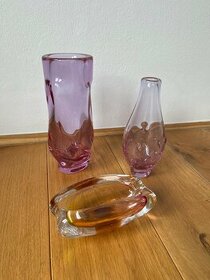 Hutní sklo váza,  popelník