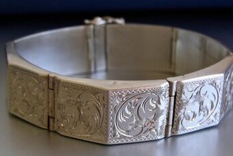 Elegantní článkový gravírovaný náramek / stříbro.