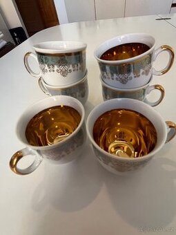 Luxusní sada 6 šálků JSK – 24k zlato, smaragdový dekor