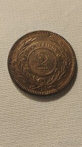 Mince 2 centesimos 1869r Uruguay
