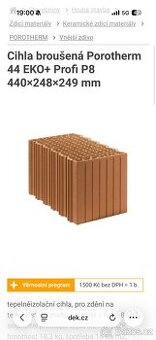 Cihla broušená Porotherm 44 EKO+ Profi P8 440×248×249 mm