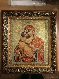 Starožitný obraz Madona s Ježíškem 25x30cm v rámu