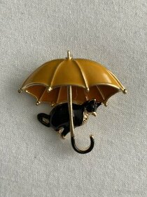 Ozdobný špendlík kočka s deštníkem