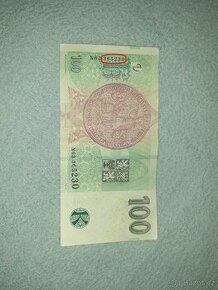 Bankovka 100 Kč s rodným číslem ženy : 30.12.1936