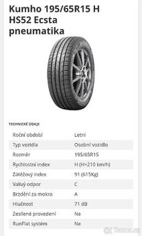 Letní pneu Kumho 195/65/R15