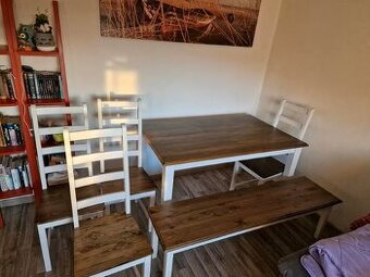 Jídelní stůl, 4 židle a lavice - velmi pěkný stav