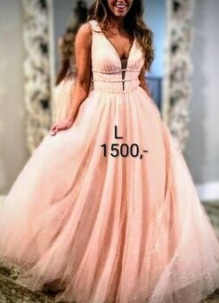 NOVÉ TŘPYTIVÉ plesové šaty LOSOSOVÉ - 1