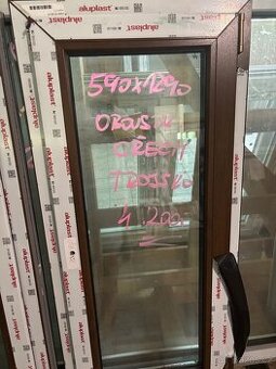 Okno PVC Aluplast 590x1290MM, ořech, trojsklo, nové