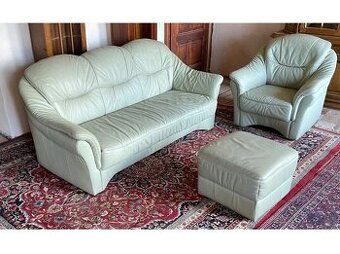 Luxusní kožená sedací souprava 3+1+taburet, 1900