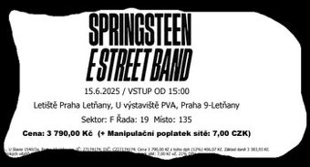 2 vstupenky - Bruce Springsteen 15/6, Praha