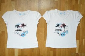 2x bílé dívčí tričko s palmou pro dvojčata vel.122