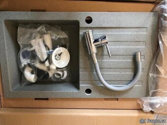 NOVÝ granitový dřez 78x44 cm + flexibilní baterie (Šedý set)