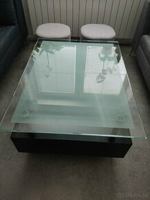konferenční stůl černý dub masiv + pískované sklo LEVNĚ - 1
