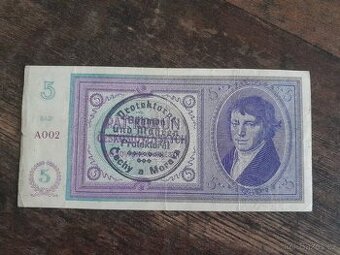 5 korun 1940 protektorát