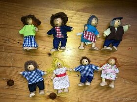 Látkové + dřevěné panenky do domečku pro panenky