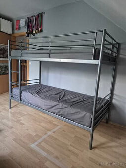 Patrová postel kovová šedá 90x200 cm s matrací Ikea