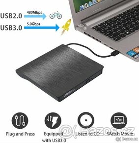 Externí DVD/CD vypalovačka-přehrávač s USB+USB-C