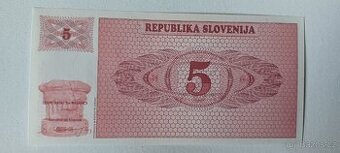 Slovinsko 5 tolarů tolarjev 1990 UNC první série - 1