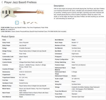 Player Jazz Bass Fretless - 1