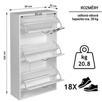 Výklopný botník, bílý, 59 x 105 x 22 cm