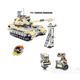 Vojenská stavebnice 3v1 tank T-90 a 2 roboti