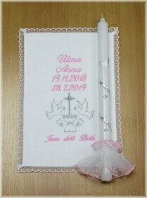 Křestní sada- rouška, svíce, ozdoba