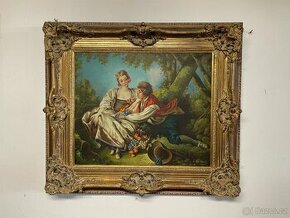 Starožitný romantický obraz v barokním rámu