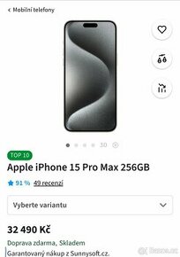 Iphone 15  PRO MAX 256GB ZABALENÝ