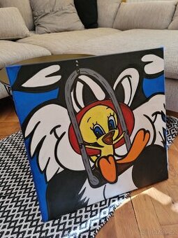 Ručně malovaný obraz na plátně Tweety a Sylvestr - 1