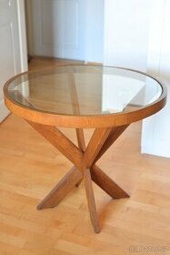 Starožitný kulatý dřevěný kubistický stůl stolek - 1