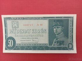 Vzácná bankovka 50 korun 1948 UNC NEPERFEROVANÁ