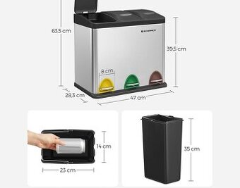 NOVÝ Odpadkový koš 24 litrů (3 x 8 l)
