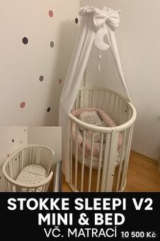 Stokke Sleepi Mini + Bed (V2) – postýlka 2v1, vč. matrací