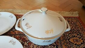 Porcelánové talíře, polévková mísa, retro sada, značená