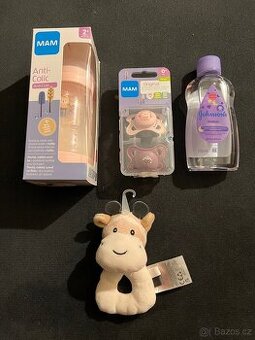 Prodám set pro kojence - lahev + 2x dudlík + dětský olej