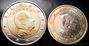 2 eura a 1 euro Monako 2024 UNC vzácné